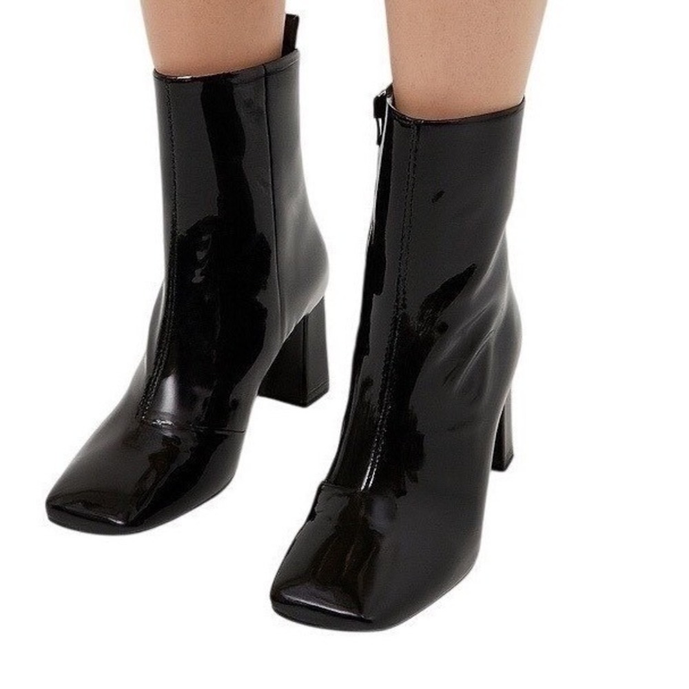 Good American Women's Patent Leather Block Heel Boots Black Size 5 | Modern Chic
